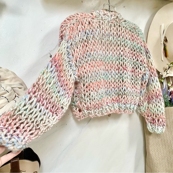 Artisan chunky knit cropped boho sweater w prairie shabby chic vibe - Picture 10 of 10